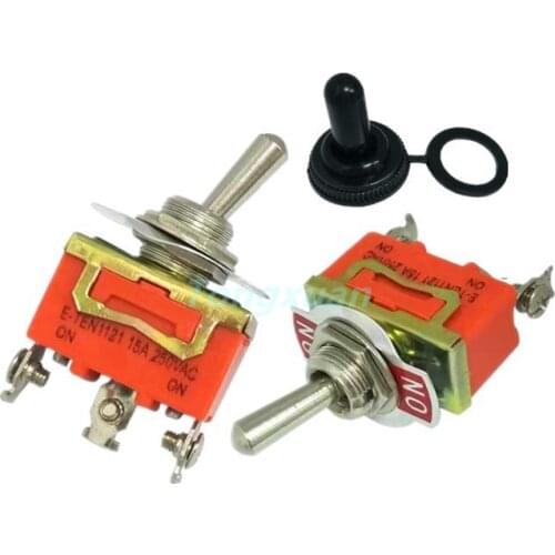 1pc E-TEN1121 Heavy Duty 15A 250V AC 3PIN ON-ON 12mm Toggle Switch Rocker Switch Power With Waterproof Cap