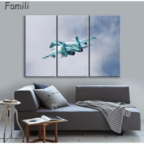 3 Pieces Painting Fighter Airplane Aircraft Model Wall Art Canvas Prints Modern Artwork Wall Pictures for Living Room Unframed