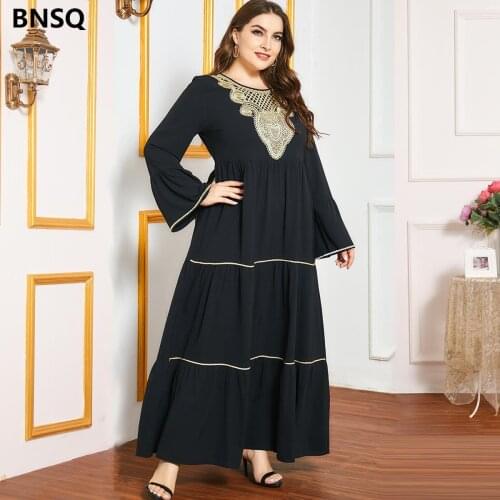 Abaya Muslim Long Sleeve Arabic Dubai Islamic Dresses Clothing Ethnic Kaftan Plus Size Maxi Dress for Women Embroidery Eid Loose