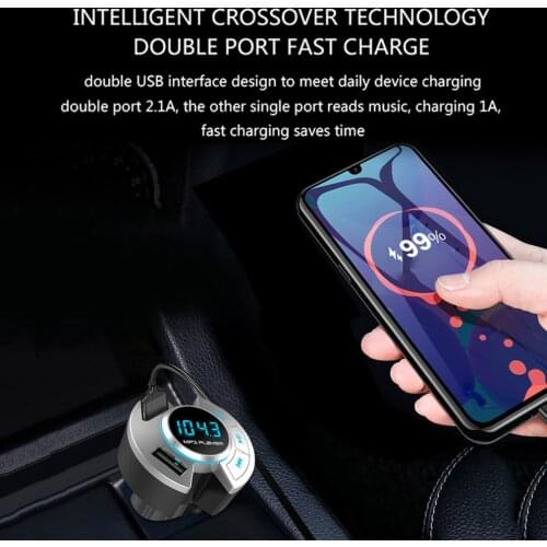 BT17 Bluetooth-compatible 5.0 FM Transmitter Hands-free Car Kit Wireless Modulator Handsfree TF U Disk Multifunction MP3 Player