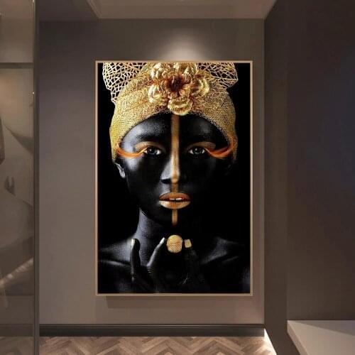 Black Woman With Golden Crown Canvas Art Posters And Prints Makeup Art Canvas Paintings On the Wall Art Pictures Home Decor