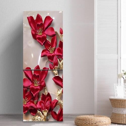 Flowers Fridge Sticker Door Cover PVC Refrigerator Wallpaper Wrap Vinyl Food Adhesive Removable Freeze Wall Sticker Home Decor