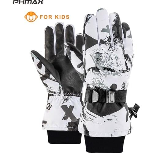 PHMAX Kids Ski Gloves Winter Keep Warm Snowboard Gloves For Children Boys Girls Waterproof Anti-Slip Touch Screen Skiing Gloves