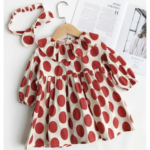 Kids Dresses For Girls 2019 Autumn New Wave Lotus Leaf Collar Long-Sleeved Princess Dress + Headband Fashion Holiday