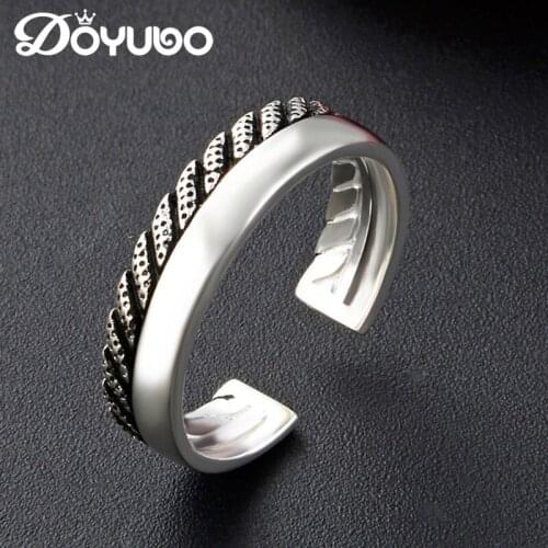 DOYUBO Vintage Adjustable Size Silver Rings For Women & Men Thai Silver Style Finger Ring Accessories Fashion Ring Jewelry VB406