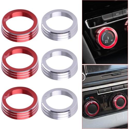 DWCX 3pcs Car Anodized Aluminum Air Conditioning Heater Ring Knob Covers Decoration Circle Red/Silver Fit for VW Golf GTI MK7