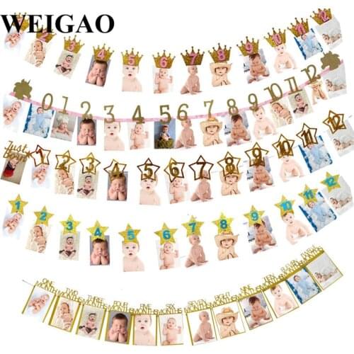 WEIGAO 1st Birthday Party Photo Garland Baby Shower First Birthday Girl Boy Party Monthly Pictures 1 One 12 Months Photo Props