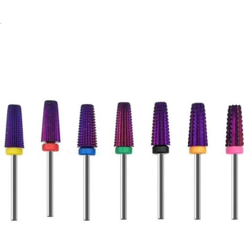 Nails Accessories Tool Purple Carbide Nail Drill Bit 5 in 1 Tapered Drills Milling Cutter for Manicure Remove Gel Acylics Tools