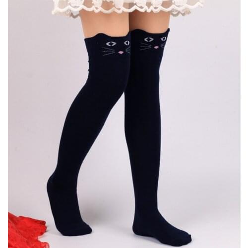 Character Cat Print Lolita knee high socks women overknee fashion knee socks stockings knitted cotton stockings school girl