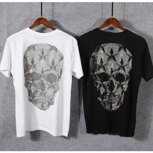 Hot Drill new high quality man and women Rhinestones Skull tshirt Hot Sale Tshirt Brand Clothing top tees