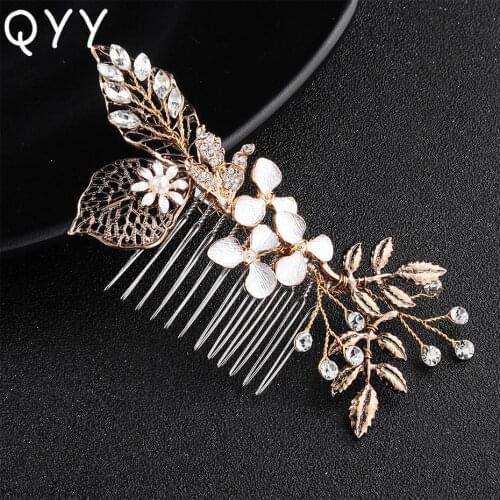 QYY Classic Black Gold Color Bridal Hair Comb Clips Wedding Hair Accessories Jewelry Headpiece Fork Flowers Tiaras for Women