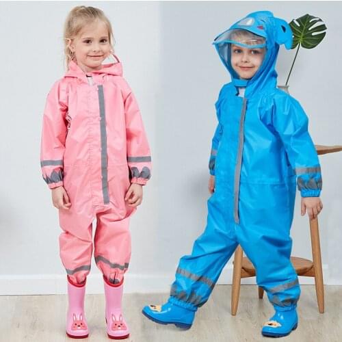 2021 Cartoon Rain Baby Boy Jumsuits Hooded Girls Rompers Waterproof Children Overalls Outdoor Beach Kids Bodysuit Snow Clothes