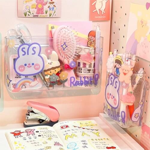 W&G Wall-mounted Wall Shelf Bathroom Transparent Plastic Toilet Rack Punch-free Stationery Remote Control Debris Storage Box