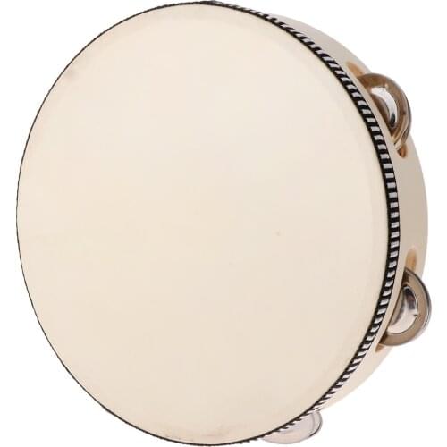 KTV Party Kids Games 8 inch Hand Held Tambourine Drum Bell Birch Metal Jingles Percussion Musical Educational Instrument for