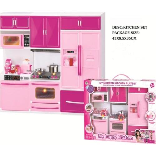 New Pretend Play 3 in 1 Simulation Kitchen Set Cooking Cabinet Tool Tableware Dolls Suits Toys Puzzle Educational Doll for Girls