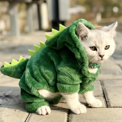 Hot Sale Pet Cat Clothes Funny Dinosaur Costumes Winter Warm Plush Cat Coat Small Cat Kitten Hoodie Puppy Dog Clothes Solid