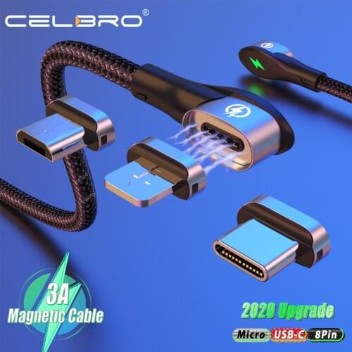 3A 90 Degree Magnetic Cable Fast Charge Usb C QC3.0 Cable Micro Usb Type C Cable Magnet Charging Cabo 2m for Samsung Note 20 S20