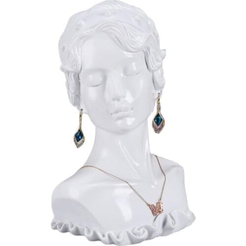 New Style Gem Lightbox Spectacles Luxurious Beautiful Girl Resin Model Earrings Necklace Jewellery Stand Necklace Display