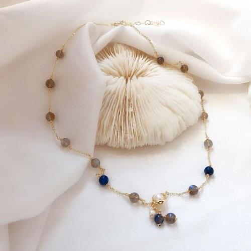 Natural Stone Baroque Pendant Necklace Freshwater Pearl Necklace Handmade Sweater Chain Choker 14K Gold Collar Jewelry Female