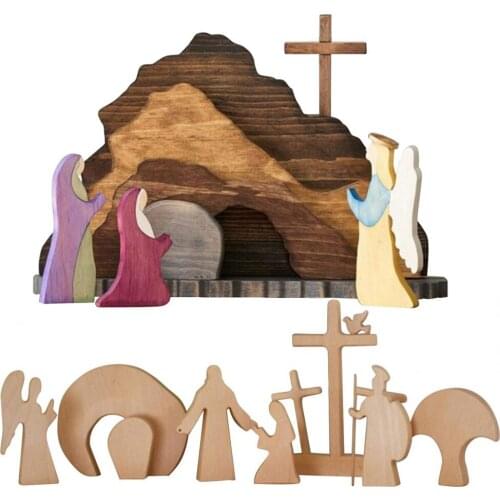 Easter Resurrection Scene Wooden Decoration Easter Decor Wooden Cross Resurrection Scene Decor Wooden Nativity Set Home Decor