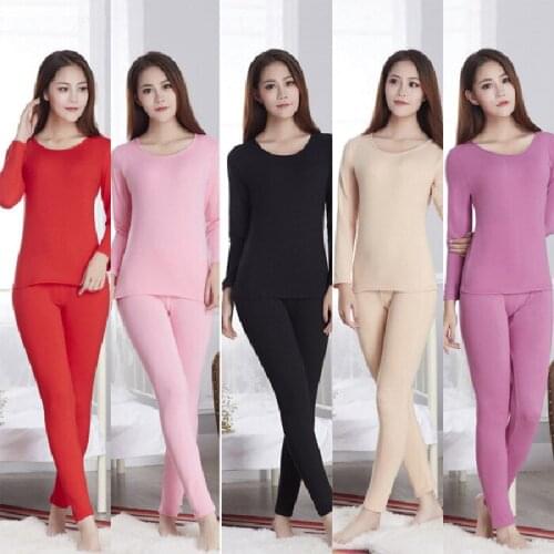 Pajamas Womens Autumn and Winter Warm Womens Round Neck Solid Color Warm Suit Milk Silk Fleece and Thin Velvet Home Clothes