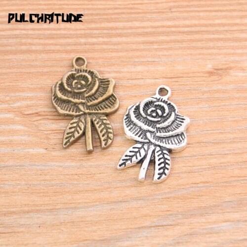 PULCHRITUDE 6pcs 18*28mm 2020 New Product Two Color Rose Flower Charms Plant Pendant Jewelry Metal Alloy Jewelry Marking