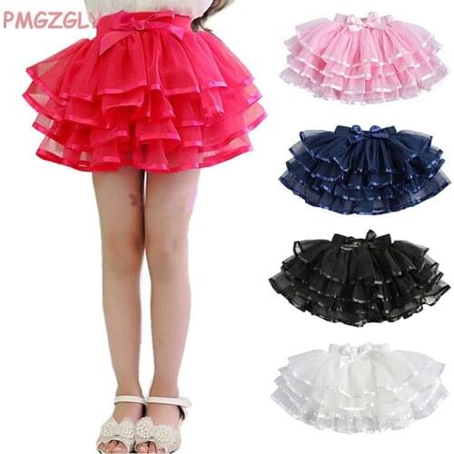 Fluffy Children Girls TuTu Skirts Girl Dance skirts With Satin Ribbon Bowknot Princess Layered skirt Bubble Skirt 2-10Y