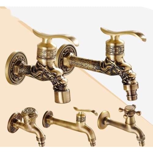 Antique Brass Dragon Carved Tap Faucet Garden Bibcock Washing Machine Faucet Outdoor Faucet Taps