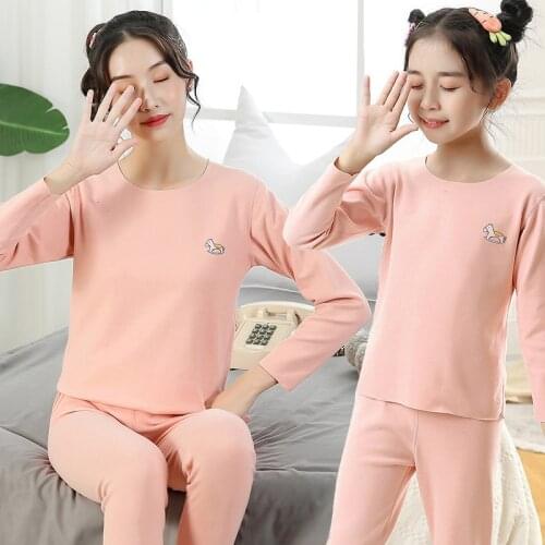 Thermal Underwear Family Matching Pajamas Set Autumn Cartoon Clothes Suit For Boy Girls Pyjamas Homewear Kids Seamless Sleepwear