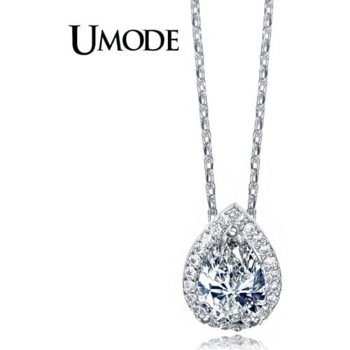 UMODE Bijoux Femme White Gold Color Pear Cut AAA CZ Water Drop Shaped Necklaces & Pendants For Women Jewelry AUN0021