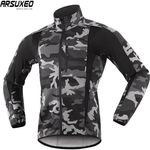 ARSUXEO Thermal Mtb Road Cycling Jacket Winter Night Reflective Warm Bicycle Clothing Windproof Waterproof Men Coat Bike Jersey