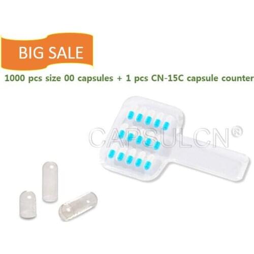 Top quality 1000 pcs Size 00 Hard Gelatin Joined Capsules+ 1 pcs size 000-00 capsule counter