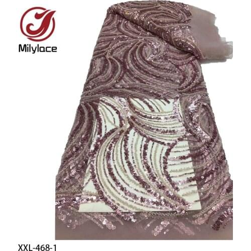 High Quality Nigerian Bridal Lace Fabric Embrodiery Tulle Beaded French Sequin Lace Fabric for Dress XXL-468