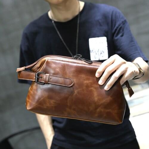 Xiao.P Crazy Horse PU Leather Mens Small handbag Fashion Cell Phone Pocket Clutch Bags Business Large Capacity Purse Male