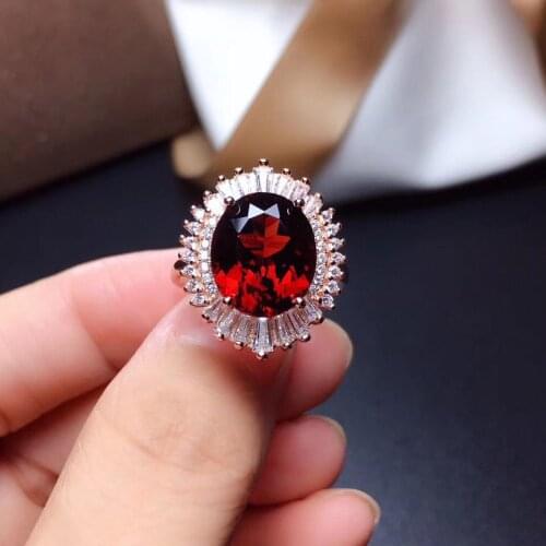 Xinyipeng 5 carat real natural garnet ring 925 sterling silver gold plated fine wedding jewelry for women