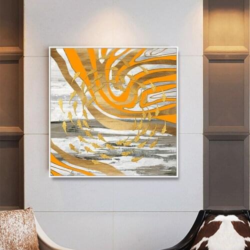YUMEART Abstract Oil Painting Print on Canvas HD Poster and Prints Orange Fish Wall Art Painting Living Room Famous Decoration