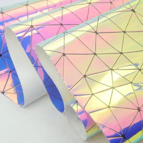 50CM Laser pu mirror reflective triangular mesh magic color ladies bag making handmade DIY sewing leather craft 0.7mm