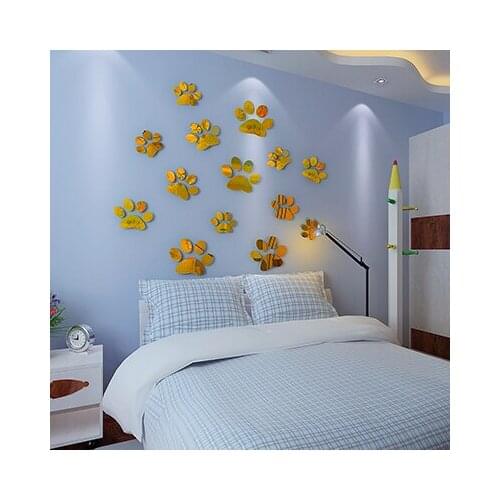 Dog paw Mirror Acrylic wall stickers For kids room 3D crystal footprints Pet shop Childrens room Wall decoration