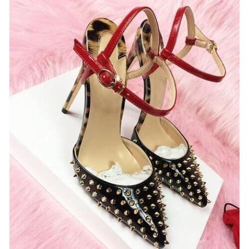 Moraima Snc Pointed Toe Woman Shoe Sexy Rivets Studded High Heel Shoe Fashion Ankle Strap Thin Heels Party Dress Shoe
