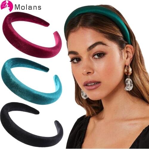 Molans 2021 Female Bezel Padded Headband for Women Solid Thick Hair Hoop Velvet Hairband Sponge Hair Band Girls Hair Accessories
