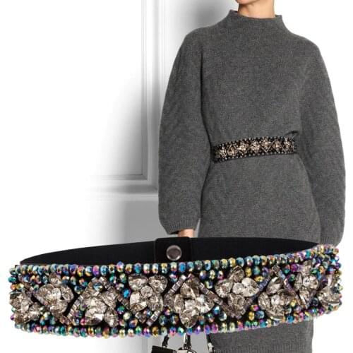 Brand Luxury Rhinestone Dress Belts Women Colorful Crystal Gem Elastic Waistband Fashion Ladies Corset Summer Dress Accessories DP62