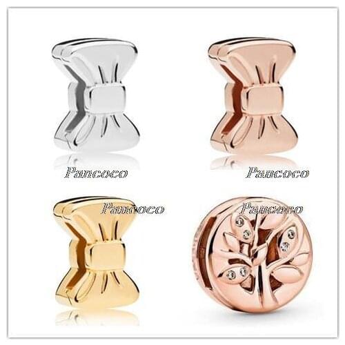 925 Sterling Silver Charm Rose Gold Reflexions Bow Clip Stopper Lock Beads Fit Pandora Bracelet & Bangle Diy Jewelry