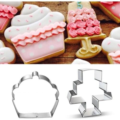 2pcs patisserie reposteria gateau Cupcake Toppers Fondant Cake Decor Tools Stainless Steel Cookie Cutter Chocolate Biscuit Mold
