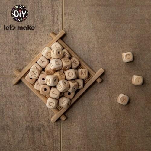 LetS Make 200Pc Wooden Beads Square Beech Wood Alphat English Letter Beads For Rattles Baby Toys Diy Handmaking Wooden Teether