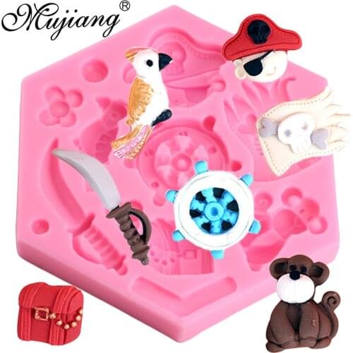 3D Baby Birthday Cartoon One Piece Parrot Cupcake Baking Fondant Decorating Tools Anchor Silicone Candy Chocolate Clay Mold