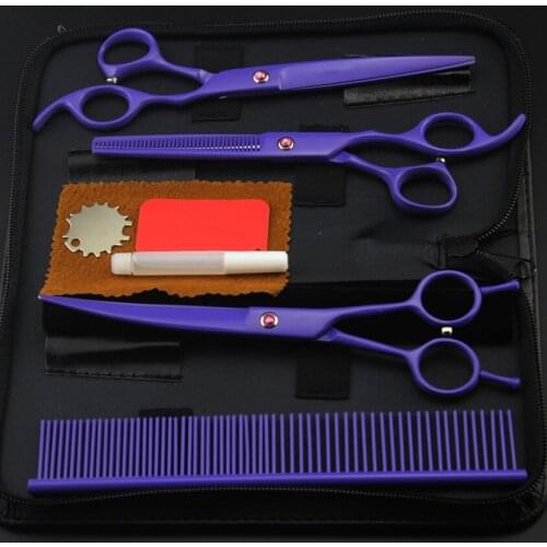 4 kit professional japan purple pet 7 inch shears dog grooming hair scissors cutting thinning barber comb hairdressing scissors