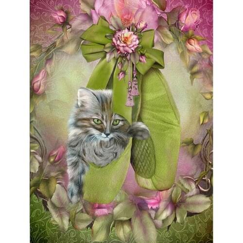 Diamond Painting Full Drill Cat Flower Diamond Embroidery Animals Diamond Mosaic Painting Cross Stitch Home Decoration