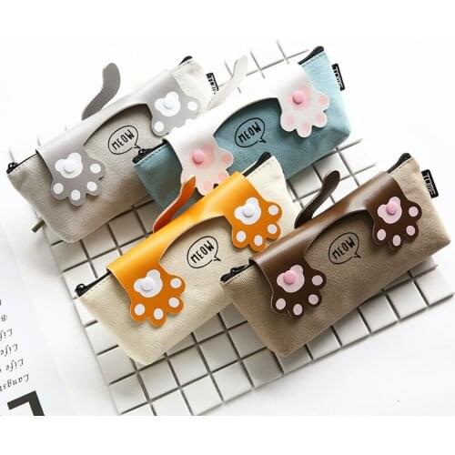 Cute cat large capacity pencil bag student stationery bag simple zipper canvas pencil bag office stationery