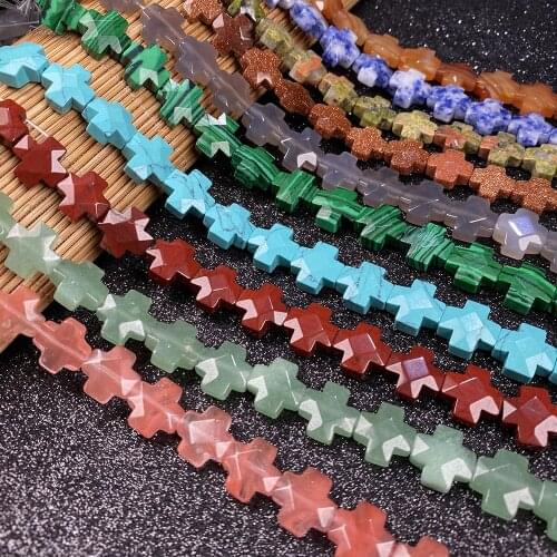 Natural Stone Beads Cross Shape Faceted Loose Beads 12x12x5mm for Jewelry Making Necklace Bracelet 17pcs/strand Length 20cm