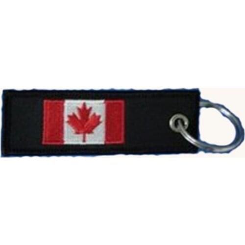 Embroidery Canada Keychain Black Rectangle Keyring Made by Twill and Metal Ring with 3cm Custom and MOQ100pcs free shipping